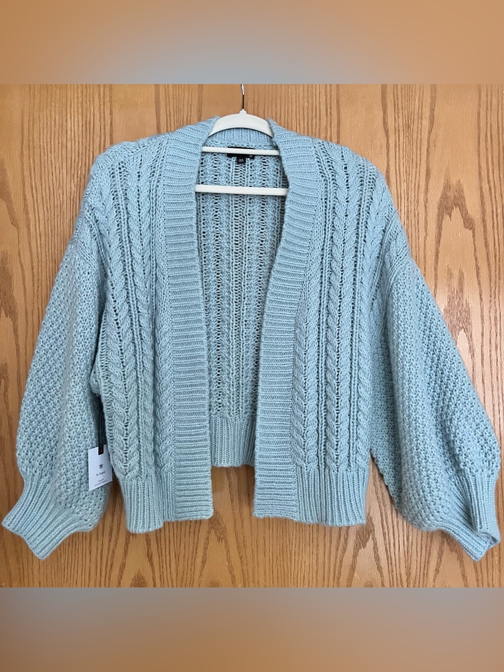 Originality Oversized Cable Knit Cardigan Sweater Light Blue XS NWT